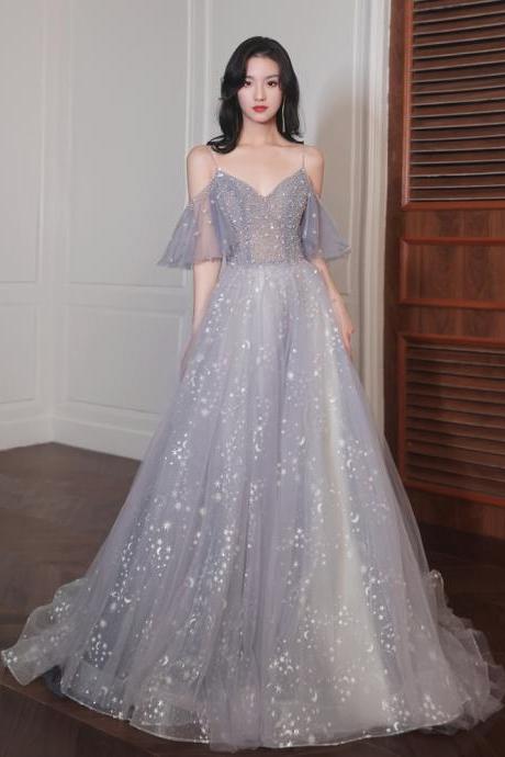 Charming Tulle With Beaded Sweetheart Straps Long Formal Dress, Off Shoulder Evening Gown
