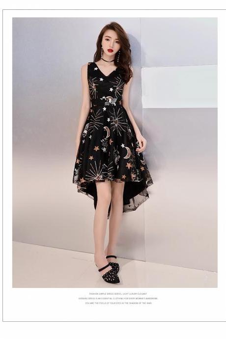High Low Black V-neckline Chic Homecoming Dress Party Dress, Lovely Black Prom Dress Homecoming Dress