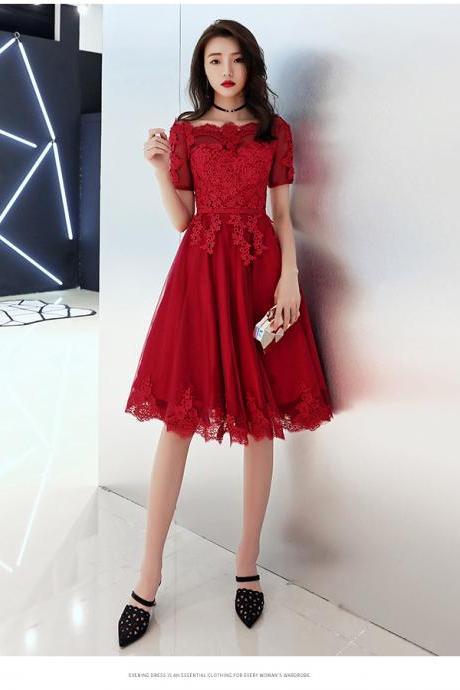 Cute Wine Red Tulle Short Homecoming Dress With Lace Applique,lovely Dark Red Homecoming Dress Party Dress