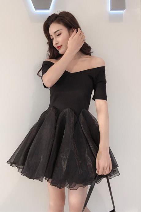 Black Short Sleeves Little Summer Dress, Cute Black Mini Dress Women Dress
