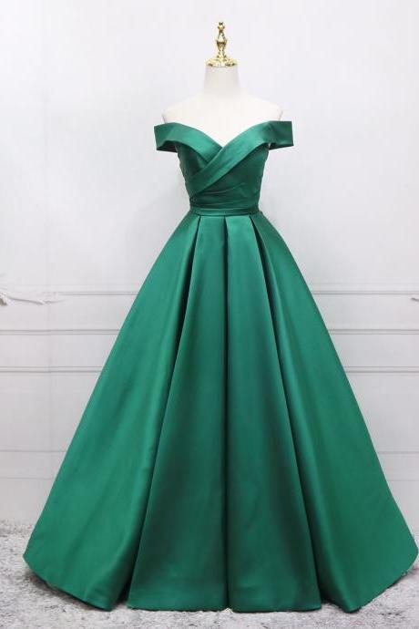 Green Long Simple Pretty A-line Junior Prom Dress Party Dress, Green Formal Dresses