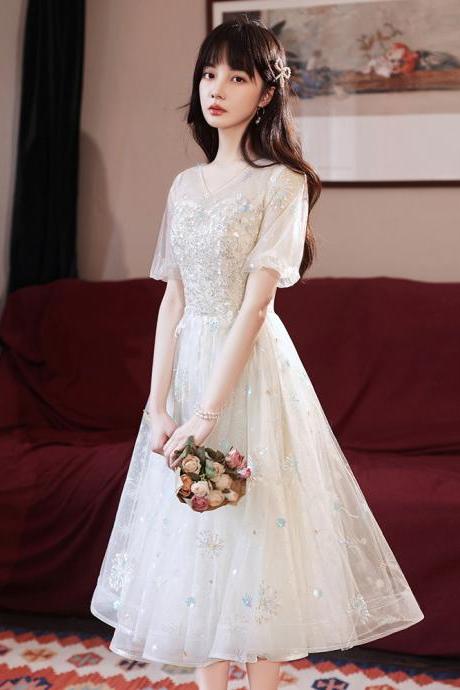 Lovely Ivory Lace Cute Short Sleeves Party Dress Graduation Dresses, Short Party Dress Prom Dresses