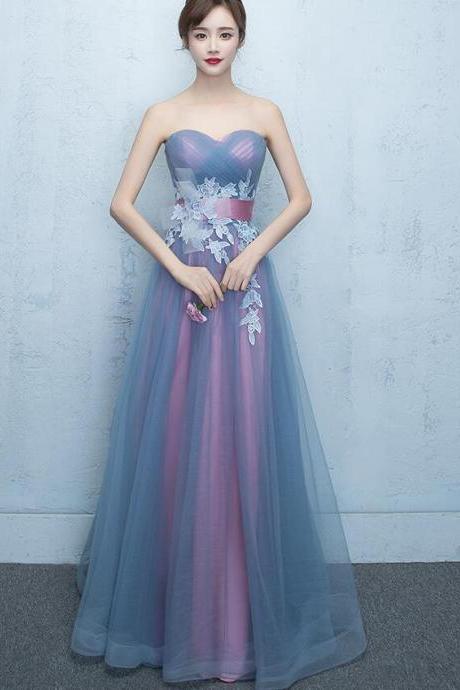 Blue And Pink Tulle Long Formal Dresses Party Dress, Sweetheart Long Bridesmaid Dresses