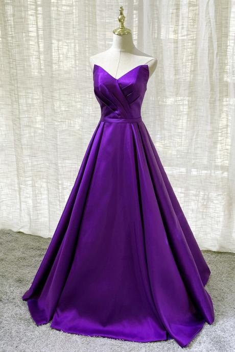 Elegant Purple Satin A-line Simple Floor Length Evening Dress Formal Dress, Dark Purple Prom Dresses