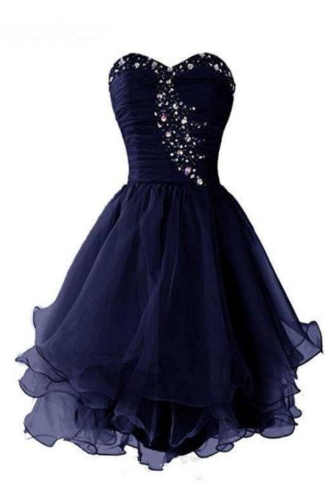 Lovely Beaded Sweetheart Short Homecoming Dress, Sparkly Crystal Organza Short Formal Dress