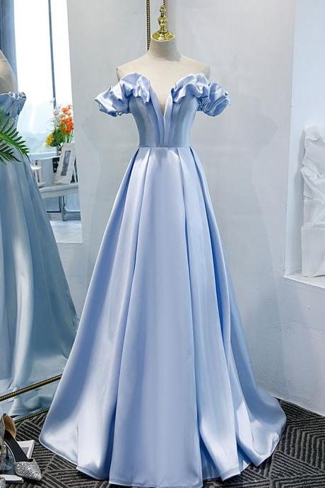 Gorgeous Off The Shoulder Luxury Lace Party Quinceanera Dresses Sweet 16 Dress, Light Blue Long Prom Dress
