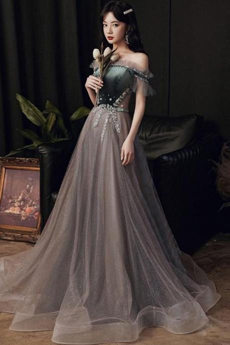Lovely Tulle Off Shoulder Evening Dress Prom Dress, Charming Long Evening Dresses