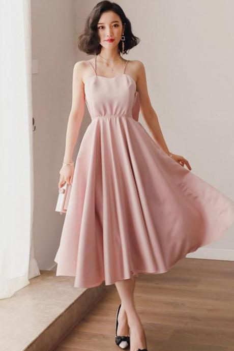 Pink Satin Short Backless Party Dress, Pink Formal Dress Homecoming Dresses
