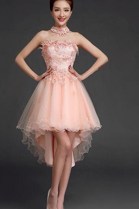 Cute Pink High Low Tulle Chic Homecoming Dresses, Lovely Pink Short Prom Dress Party Dress