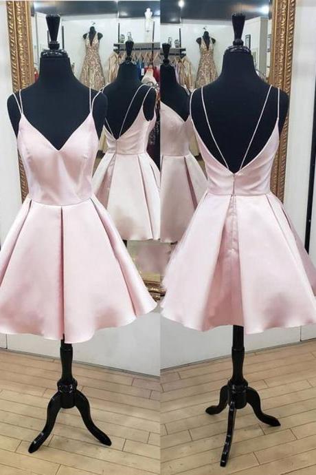 Pink Satin Lovely Short Party Dress Homecoming Dress, Pink Formal Dress