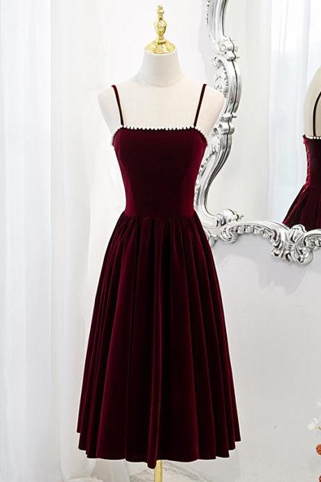 Lovely Wine Red Velvet Short Simple Wedding Party Dress, Dark Red Homecoming Dresses