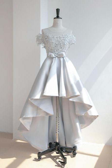 Beautiful Sliver Grey High Low Chic Homecoming Dress Party Dress, Light Grey Formal Dresses