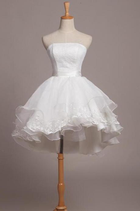 White Lace And Organza Short Graduation Dress Prom Dress, Short Teen Formal Dresses