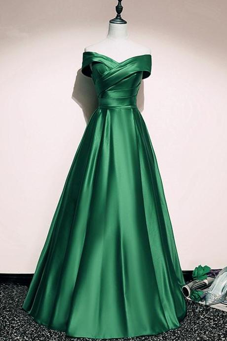 A-line Simple Green Satin Prom Dress Evening Dress, Floor Length Formal Dresses 