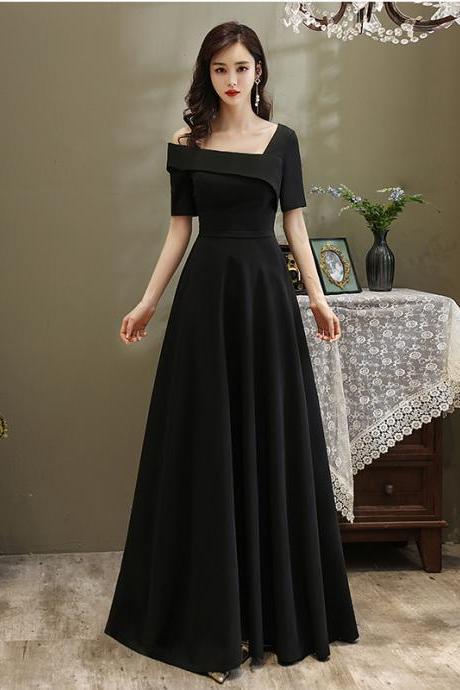 Black One Shoulder A-line Floor Length Party Dress Bridesmaid Dress, Black Evening Dress Formal Dresses