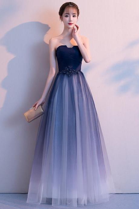 Beautiful Gradient Blue Party Dress Prom Dress, A-line Tulle Floor Length Party Dress Evening Dresses