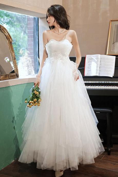 Beautiful White Layers Princess Tulle With Lace Wedding Party Dresses, White Formal Dresses