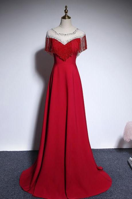 Red A-line Beautiful Floor Length Party Dress Evening Dress, Red Formal Dresses