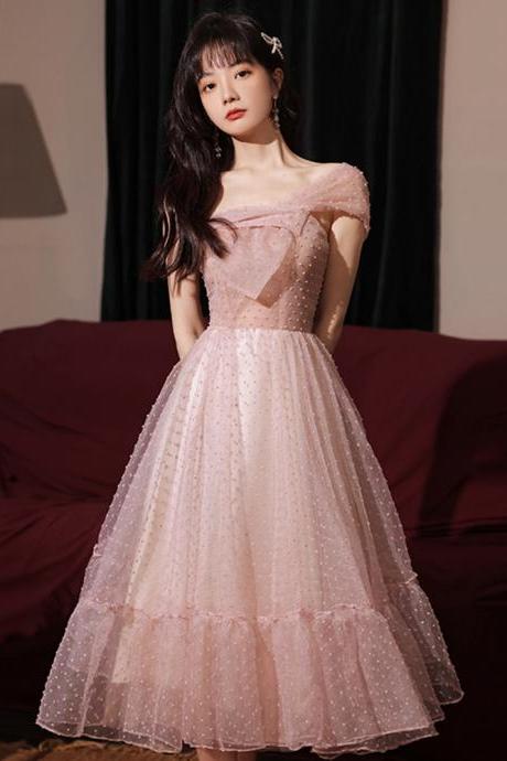 Lovely Pink One Shoulder Tulle Homecoming Dress Party Dress, Pink Formal Dress Prom Dress
