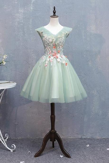 Cute Mint Green Tulle Knee Length Party Dress With Homecoming Dress, Short Prom Dresses
