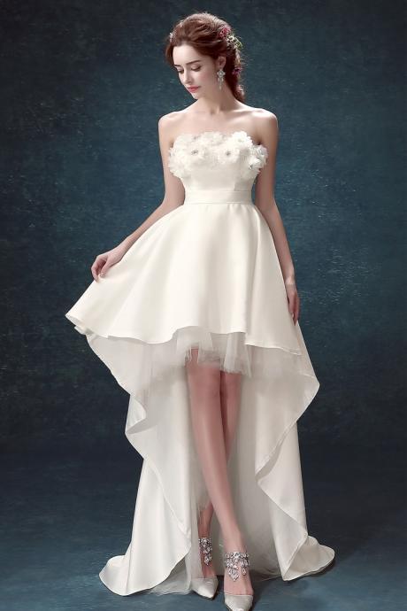 Simple Pretty White High Low Homecoming Dress Prom Dress, White Wedding Party Dress