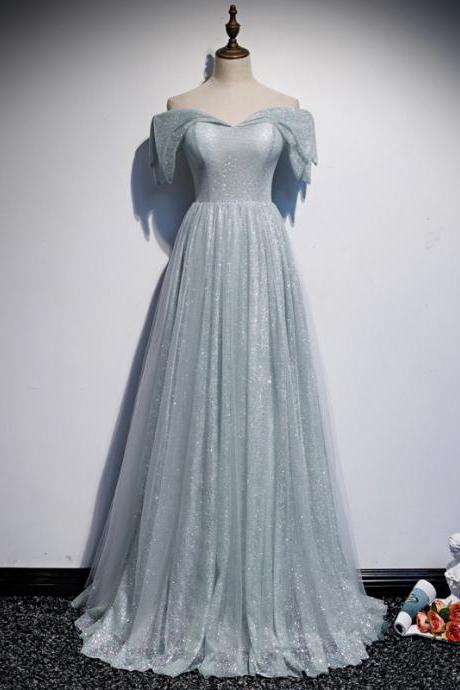 Elegant Mint Blue Shiny Tulle Sweetheart Long Wedding Party Dress, Blue Tulle Formal Dresses