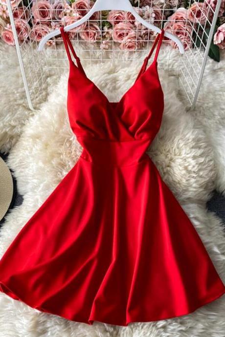 Red Cute A Linesummer Women Dress, Red Dresses Short Dress