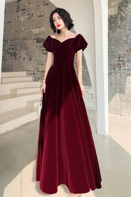 Lovely A-line Velvet Long Dark Red Formal Dress, Burgundy Bridesmaid Dresses