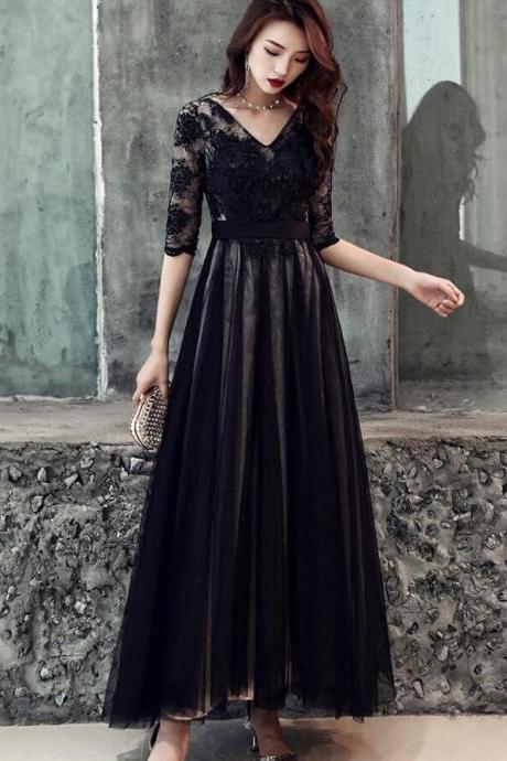 Black Lace Tulle Long Wedding Party Dress Formal Dress, Black Evening Dress Prom Dress