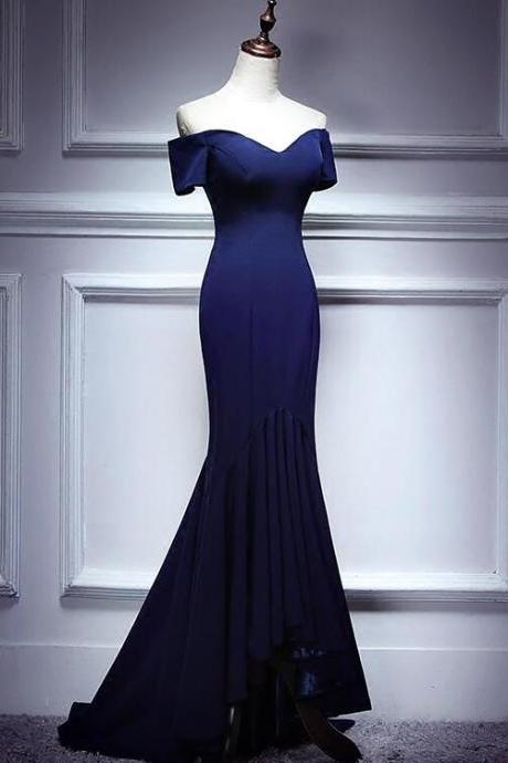 Elelgant Navy Blue Mermaid Sweetheart Long Evening Dress, Blue Prom Dresses