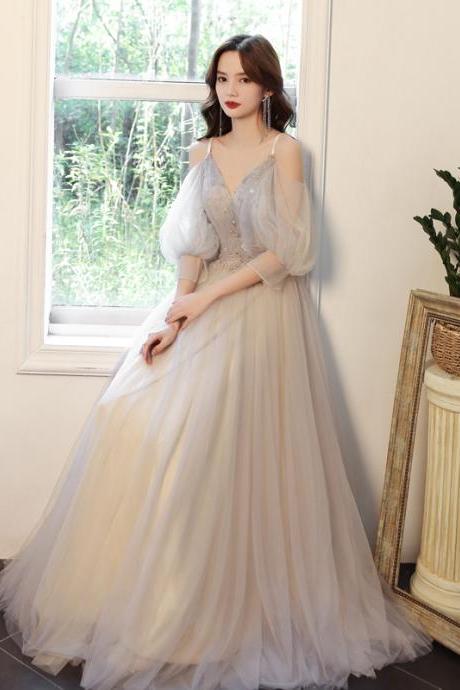 Beautiful Tulle Lace Applique Long Evening Dress Prom Dress, A-line Party Dresses