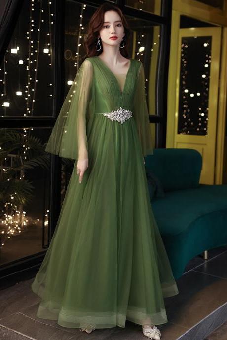 Green Tulle Long Evening Dress Floor Length Green Prom Dresses, A-line Tulle Bridesmaid Dresses