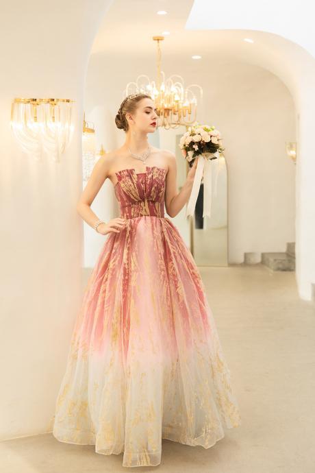 Charming Tulle Gradient Long Evening Prom Dress, A-line Tulle Wedding Party Dresses