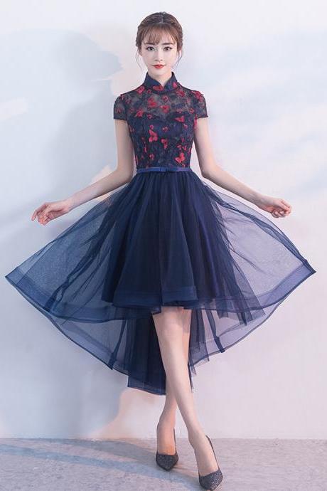 Lovely Blue High Low Tulle With Lace Cute Party Dresses, Blue Party Dresses Formal Dresses
