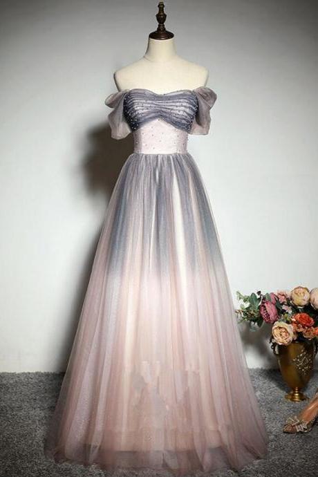 Beautiful Gradient Long Party Dress Formal Dress, Pink Wedding Party Dresses