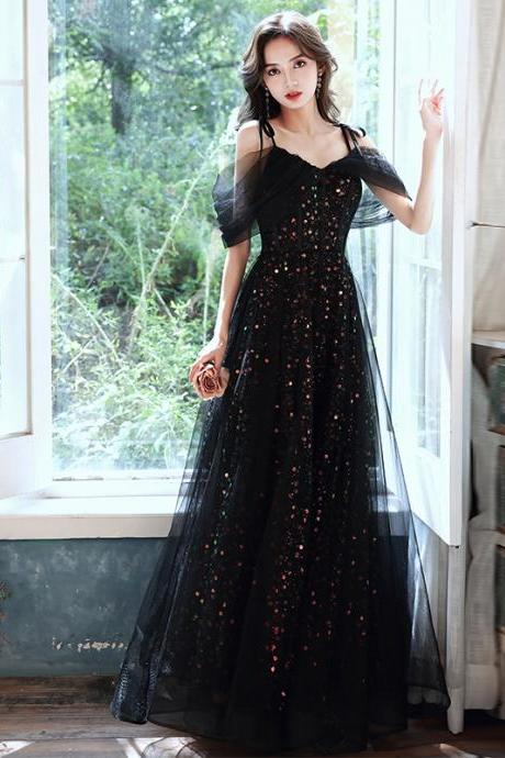 Beautiful Black Off Shoulder Long Evening Dress Prom Dress, Black Party Dresses