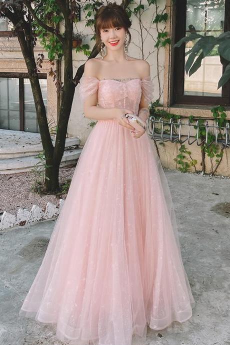 Cute Pink Tulle Simple A-line Party Dress Prom Dress, Pink Formal Gown 2022