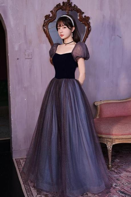 Lovely Short Sleeves Tulle Long Party Dress Formal Gown, Beautiful Evening Dresses 
