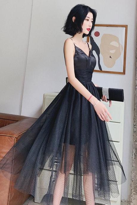 Black Tulle Straps Short Simple Homecoming Dress, Black Formal Dresses 