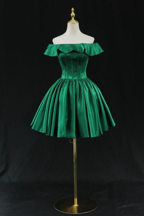 Cute Green Satin Short Party Dresses, Green Formal Dresses Homecoming Dresses