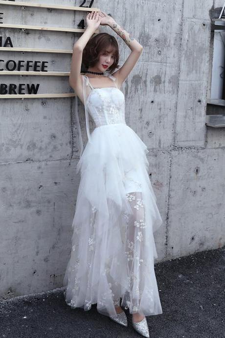 Cute White Tulle Layers with Lace Beautiful Gown, Wedding Party Dress White Party Dresses