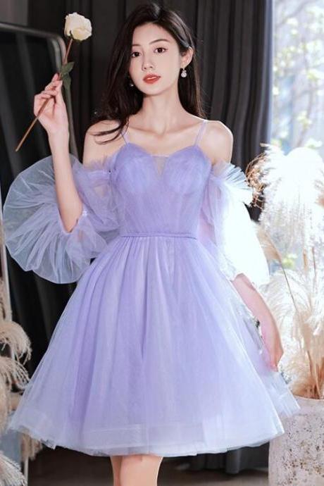 Cute Lavender Tulle Short Party Dress Graduation Dress, Light Purple Formal Dresses
