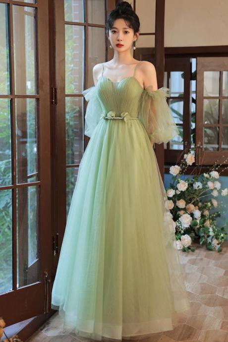 Green Tulle Simple Sweetheart Party Dresses, Green Long Prom Dresses