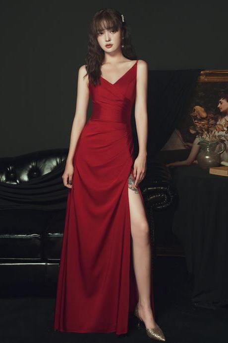 Beautiful Wine Red Straps Long Evening Party Dress, A-line Burgundy Evening Dress