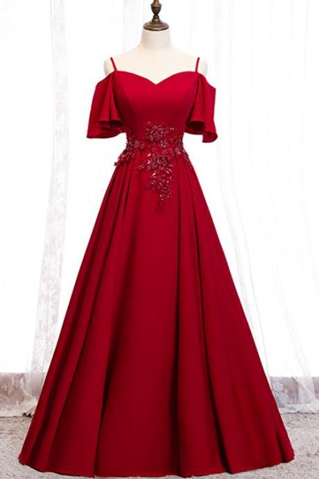 Dark Red Long Straps Party Dress, Wine Red Bridesmaid Dresses