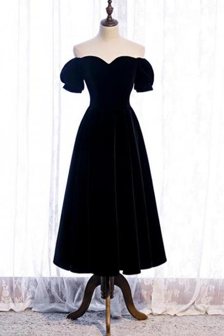 Beautiful Black Velvet Wedding Party Dress, Tea Length Formal Dress