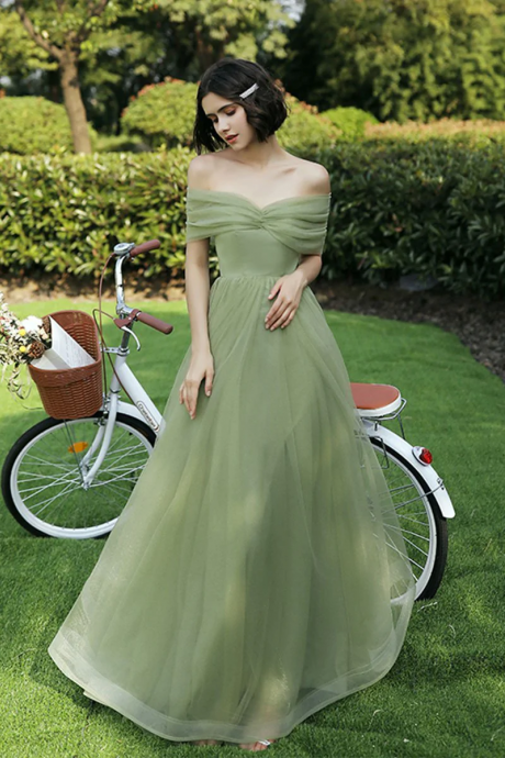 Green Off Shoulder Simple Bridesmaid Dress, Green Long Prom Dress