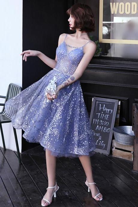 Purple Tulle Straps Short Homecoming Dress, Short Prom Dress 