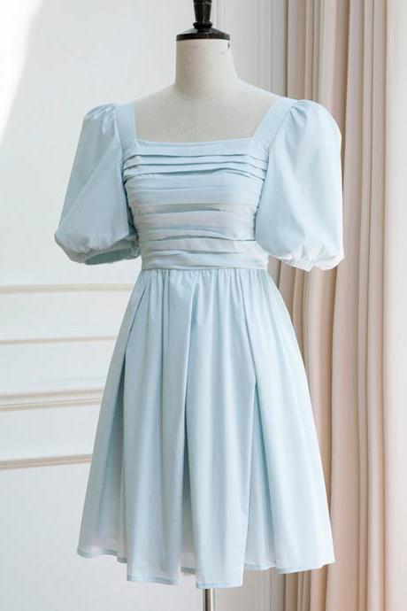 Blue Chiffon Short Wedding Party Dress, Blue Short Bridesmaid Dresses