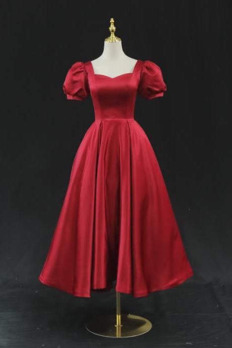 Wine Red Satin Evening Dress Prom Dress, Dark Red Homecoming Dresses